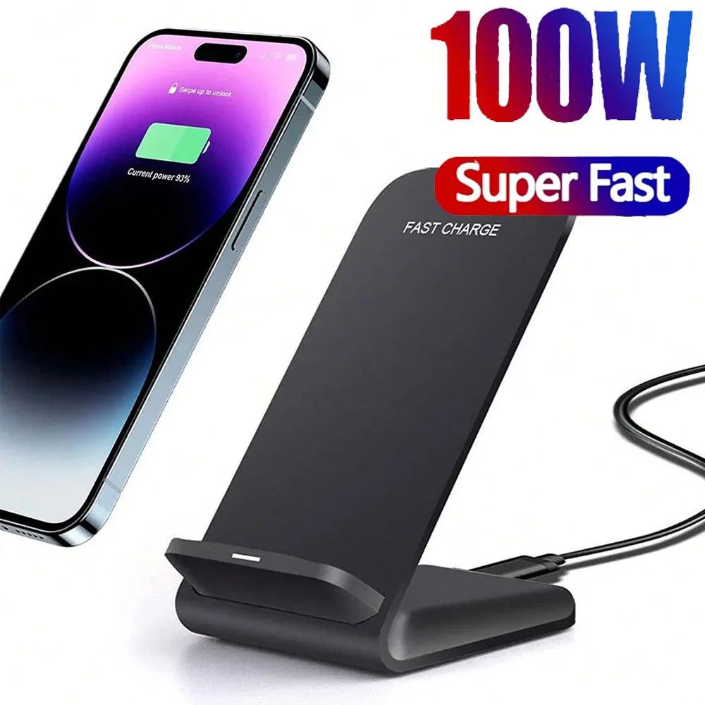 Base de Carga Inalámbrica Rápida 100W – Dock Universal para iPhone 16, 15, 14 Pro Max, Samsung y Xiaomi - Carcasas Moviles