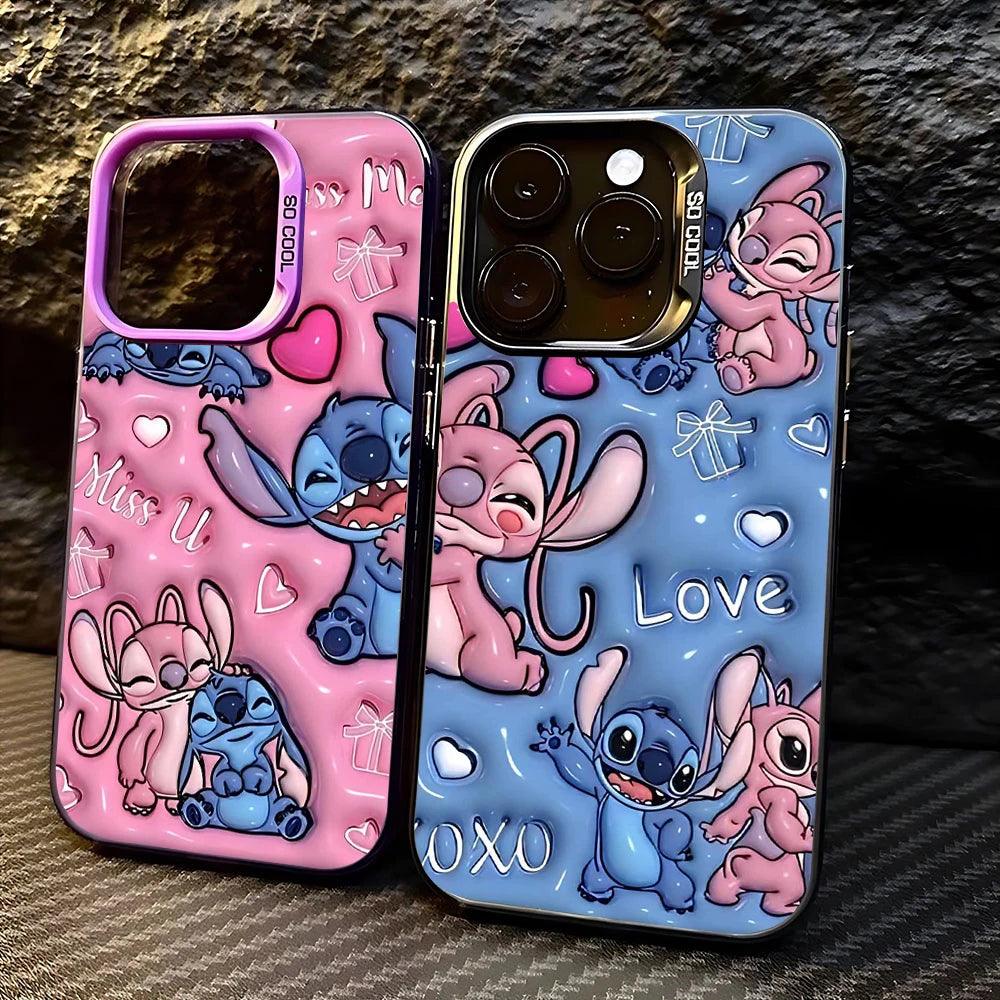 Carcasa de Stitch & Angel 💙💗 – Diseño Tierno y Protección Total para iPhone 15, 14, 13, 12 Pro Max & Plus - Carcasas Moviles