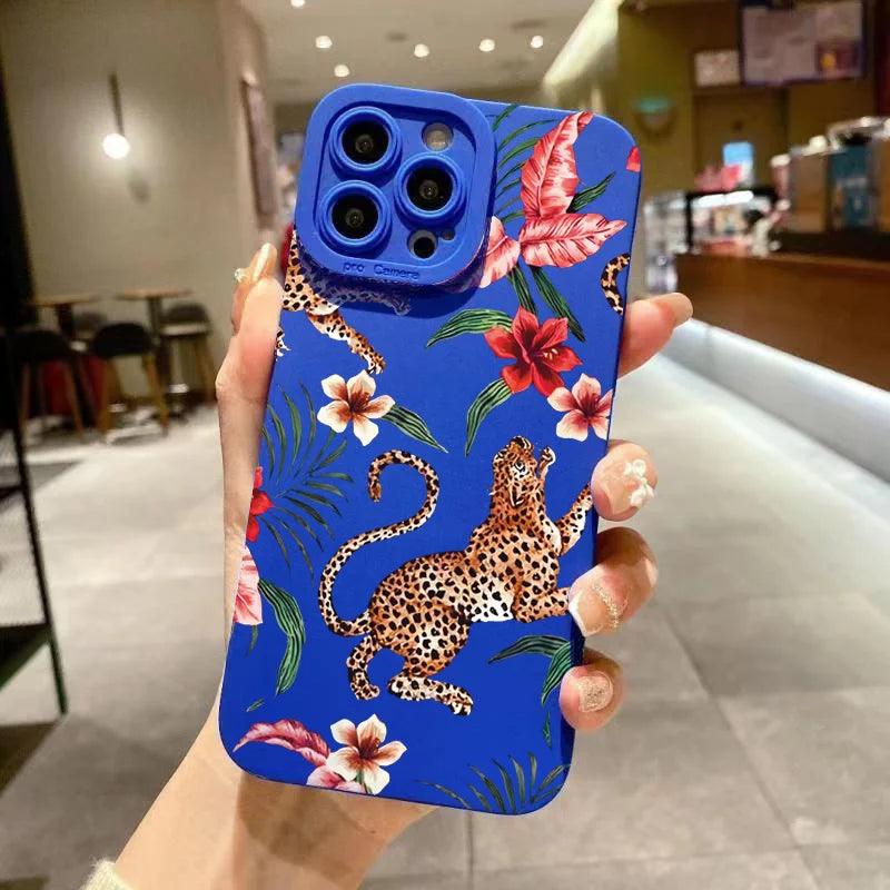 Funda Floral con Estilo Leopardo – Carcasa de Silicona para iPhone 16, 15, 14, Plus, Pro y Max - Carcasas Moviles