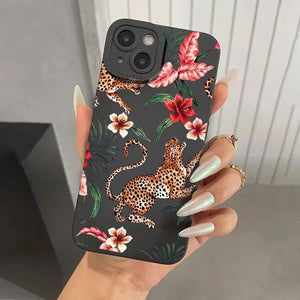 Funda Floral con Estilo Leopardo – Carcasa de Silicona para iPhone 16, 15, 14, Plus, Pro y Max - Carcasas Moviles