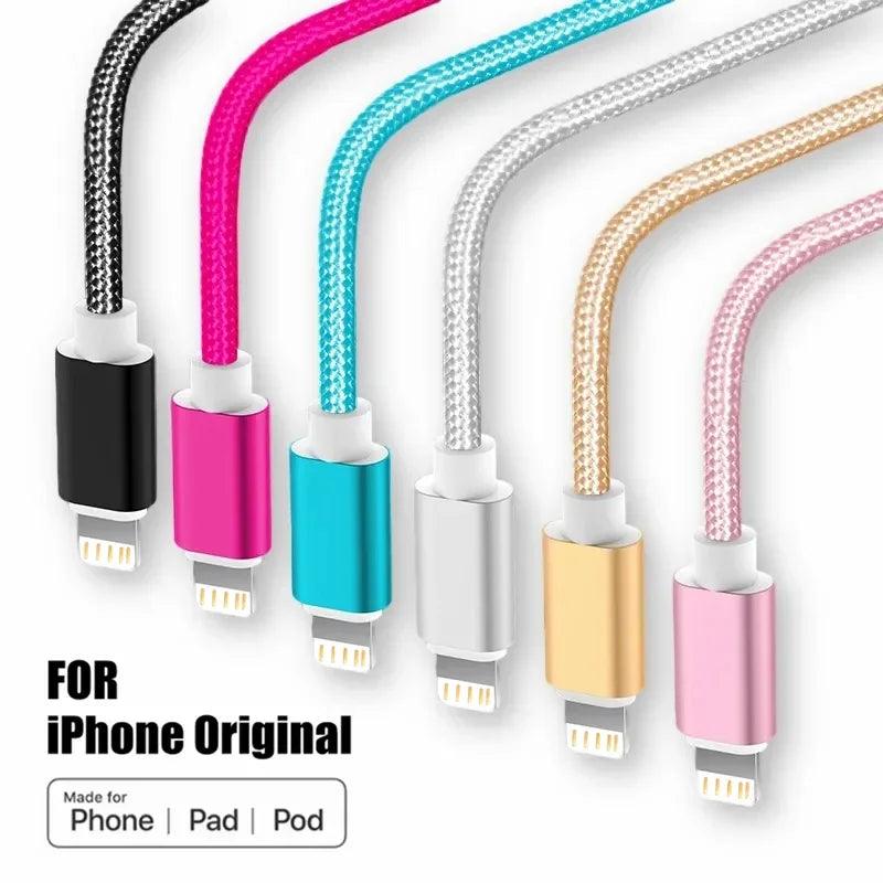 Cable USB Metálico con Trenzado de Nylon – Carga Rápida y Resistente para iPhone y iPad (1m/2m/3m) - Carcasas Moviles