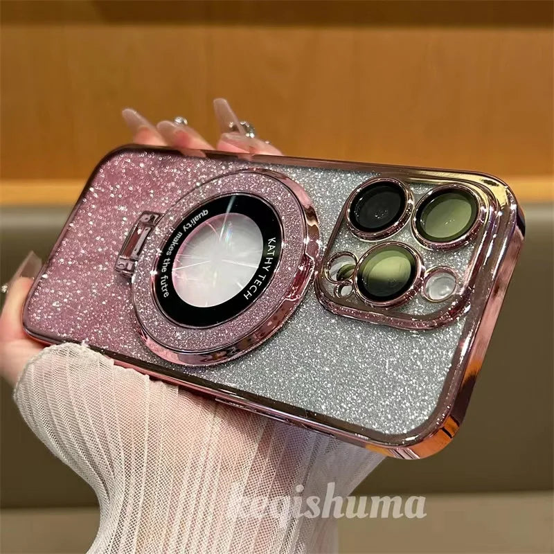 Funda Transparente de Lujo con Soporte y Brillo – Compatible con MagSafe para iPhone