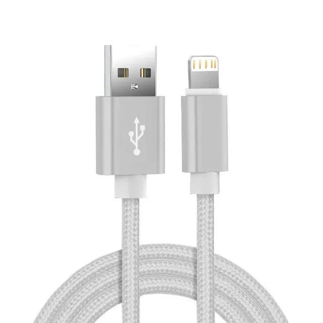 Cable USB Metálico con Trenzado de Nylon – Carga Rápida y Resistente para iPhone y iPad (1m/2m/3m) - Carcasas Moviles