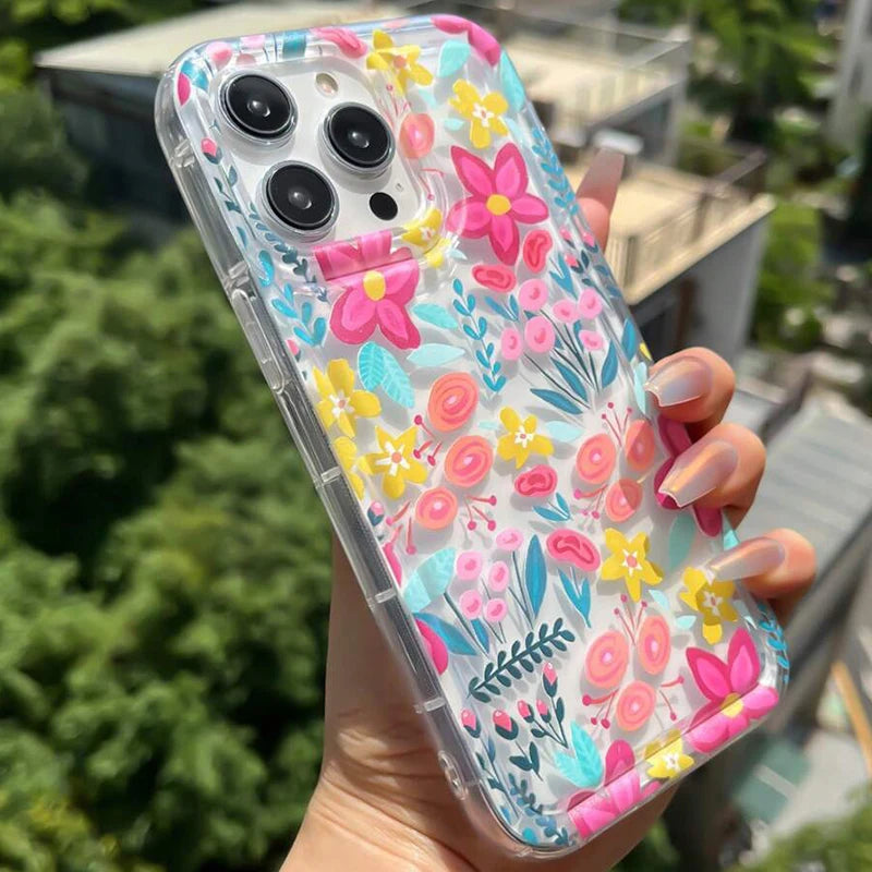 Funda Floral Transparente Rosa – Estilo Verano y Protección Antigolpes para iPhone