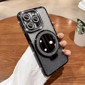 Funda Transparente Brillante con Diamantes y Soporte Magnético – Compatible con MagSafe para iPhone