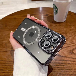 Funda con Brillantes y Strass para iPhone – Transparente, con MagSafe y Protección de Lente