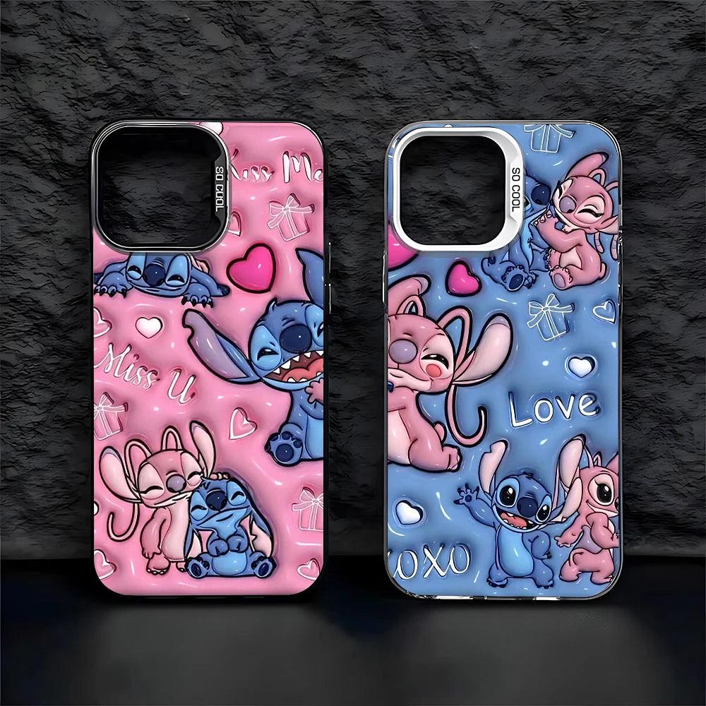 Carcasa de Stitch & Angel 💙💗 – Diseño Tierno y Protección Total para iPhone 15, 14, 13, 12 Pro Max & Plus - Carcasas Moviles