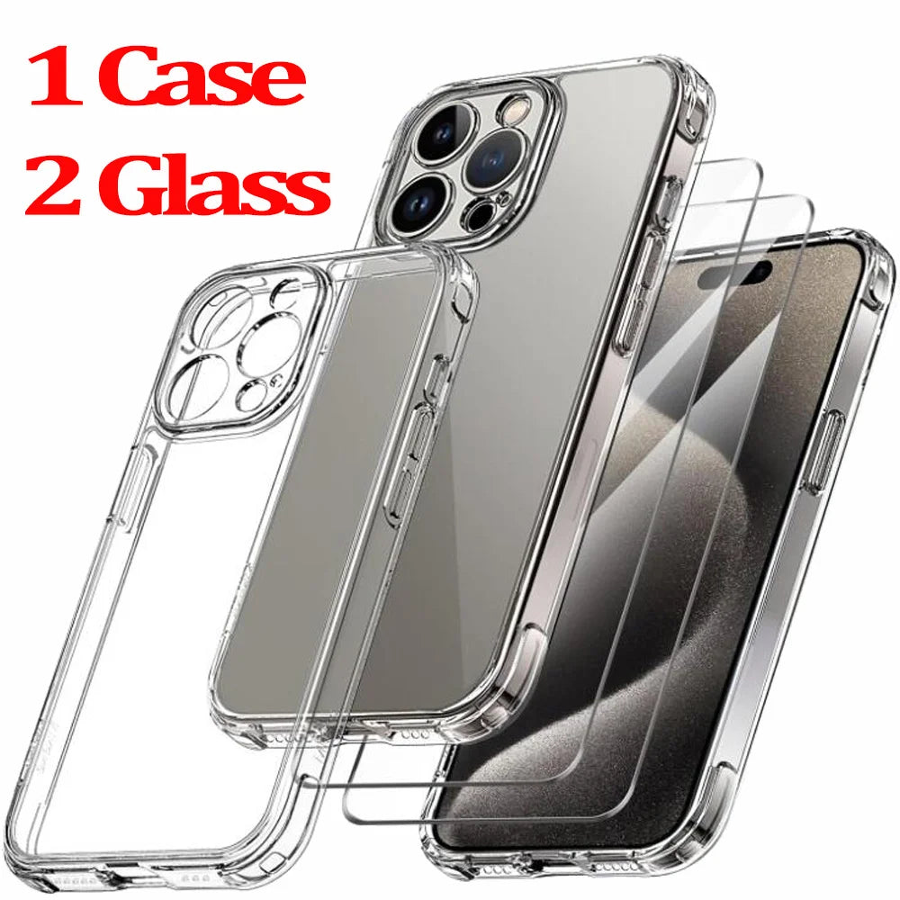 Funda Transparente + Cristal Templado para iPhone 16, 15 Pro Max y Más