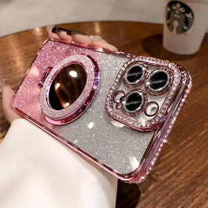 Funda Transparente Brillante con Diamantes y Soporte Magnético – Compatible con MagSafe para iPhone