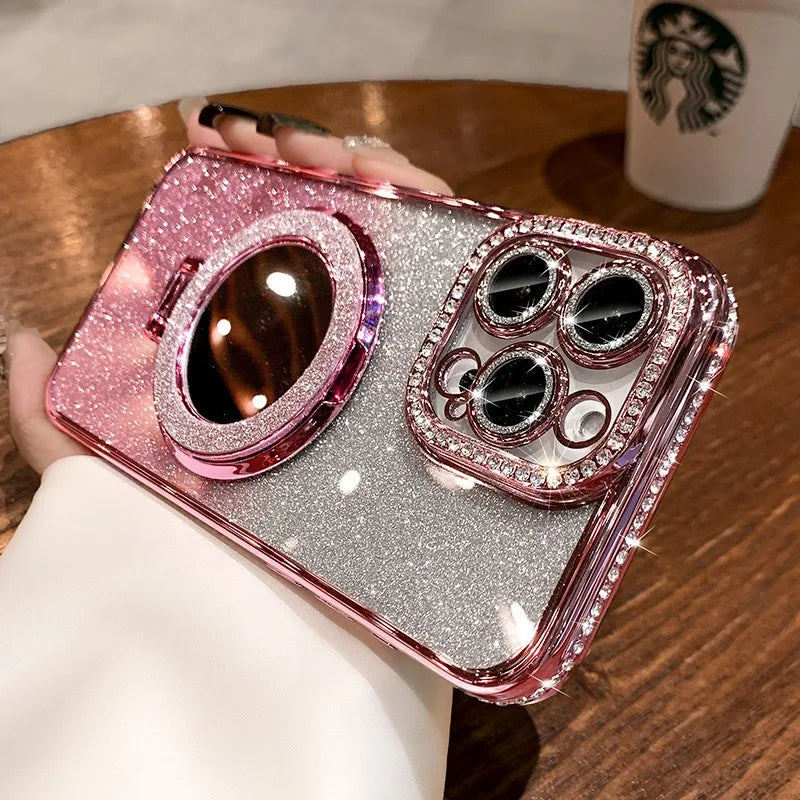Funda Transparente Brillante con Diamantes y Soporte Magnético – Compatible con MagSafe para iPhone