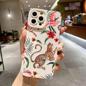 Funda Floral con Estilo Leopardo – Carcasa de Silicona para iPhone 16, 15, 14, Plus, Pro y Max - Carcasas Moviles