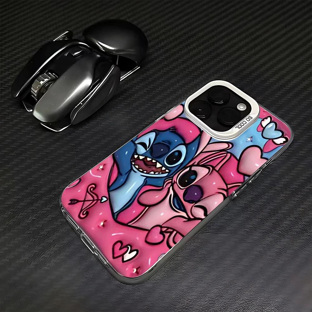 Carcasa de Stitch & Angel 💙💗 – Diseño Tierno y Protección Total para iPhone 15, 14, 13, 12 Pro Max & Plus - Carcasas Moviles