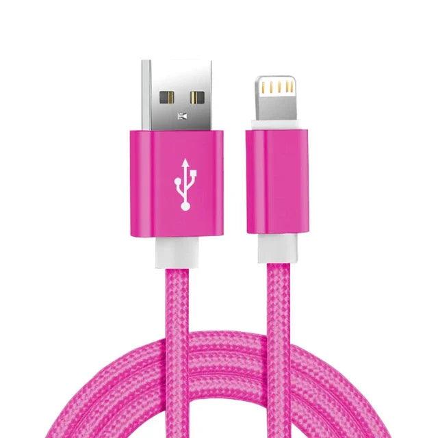 Cable USB Metálico con Trenzado de Nylon – Carga Rápida y Resistente para iPhone y iPad (1m/2m/3m) - Carcasas Moviles