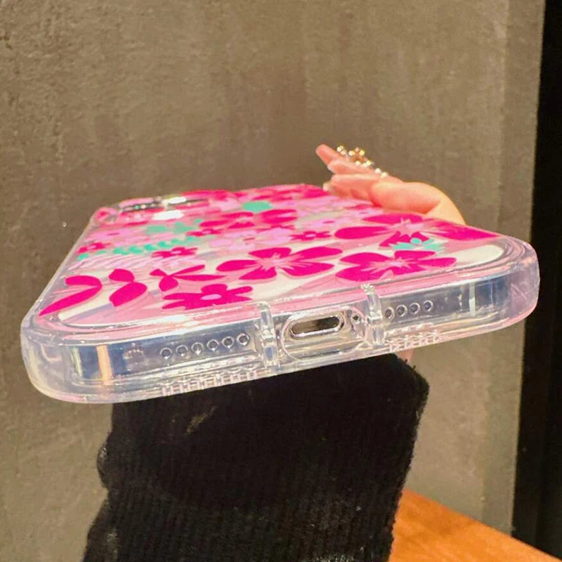 Funda Floral Transparente Rosa – Estilo Verano y Protección Antigolpes para iPhone