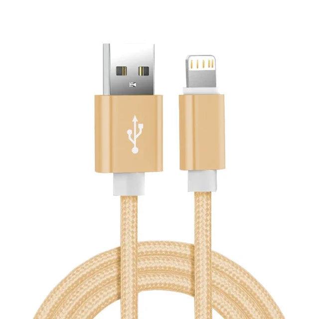 Cable USB Metálico con Trenzado de Nylon – Carga Rápida y Resistente para iPhone y iPad (1m/2m/3m) - Carcasas Moviles