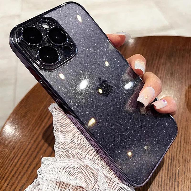 Carcasa Transparente con Brillo y Borde Electrochapado – Lujo y Protección para iPhone 15, 14, 13, 12 Pro Max y Más - Carcasas Moviles