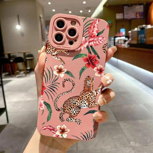 Funda Floral con Estilo Leopardo – Carcasa de Silicona para iPhone 16, 15, 14, Plus, Pro y Max - Carcasas Moviles