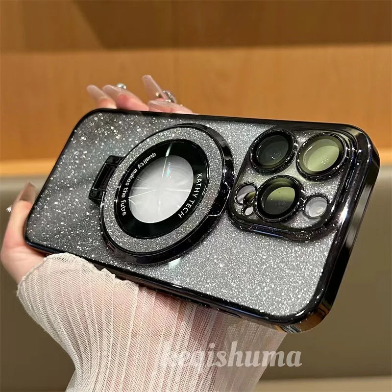 Funda Transparente de Lujo con Soporte y Brillo – Compatible con MagSafe para iPhone