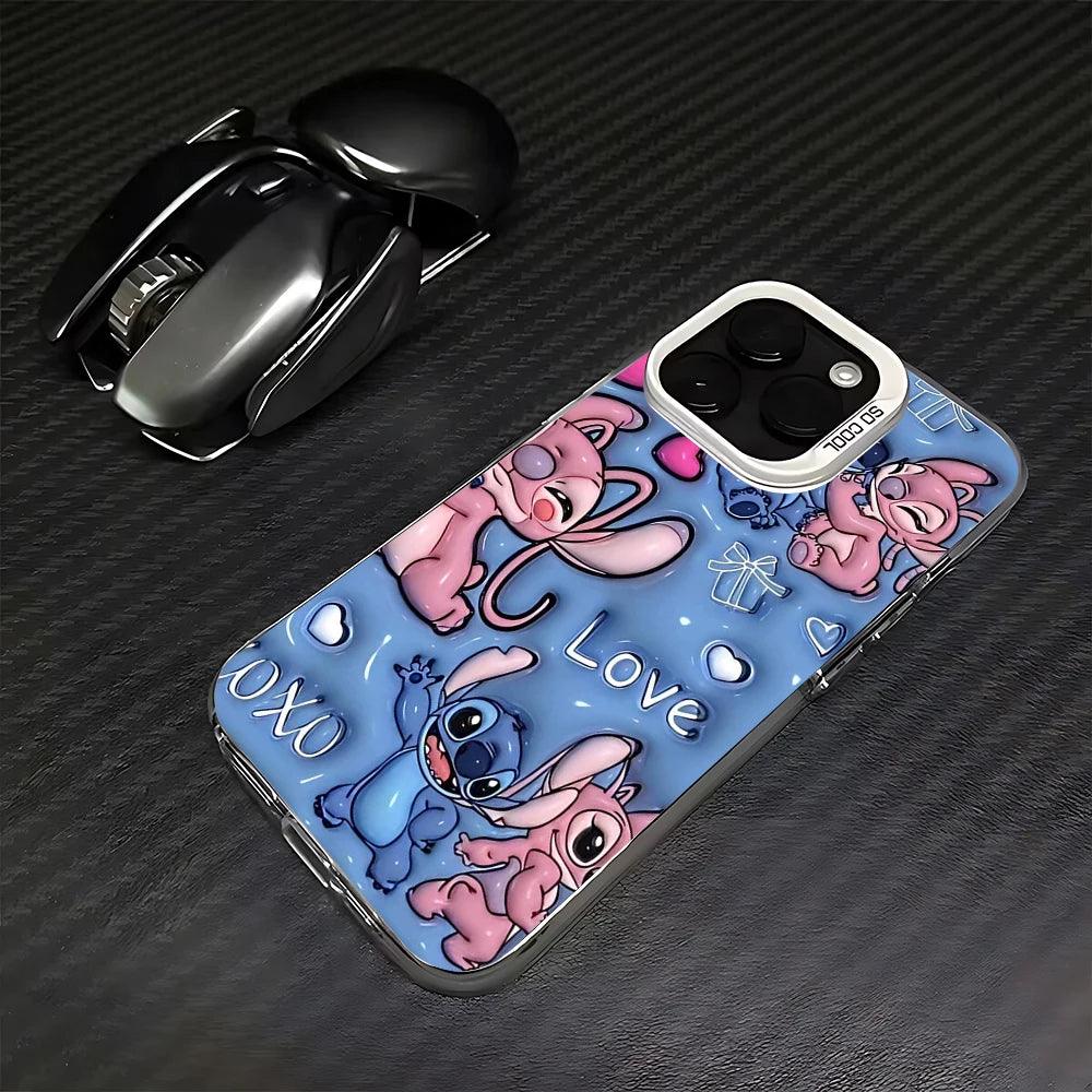 Carcasa de Stitch & Angel 💙💗 – Diseño Tierno y Protección Total para iPhone 15, 14, 13, 12 Pro Max & Plus - Carcasas Moviles